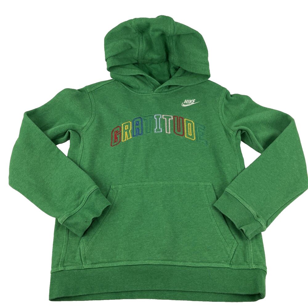Boys Nike Gratitude Hoodie Sweatshirt Sz L Green Stitched Cotton Polyester